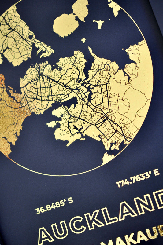 Map of Auckland with coordinates on a black background