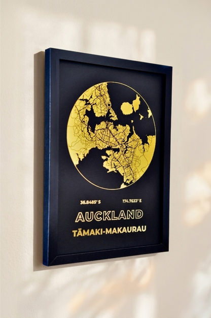 Framed Any Location | Custom Round Map Foil Print