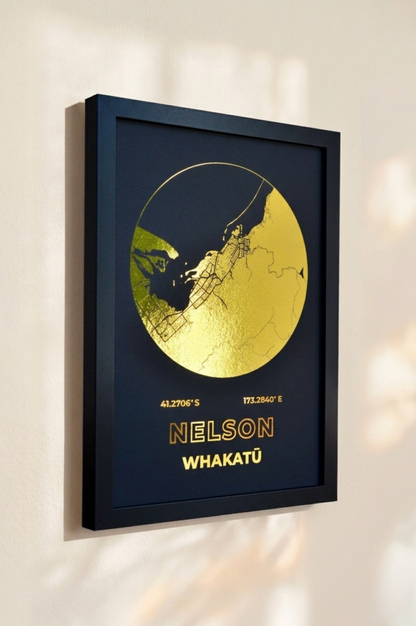 Framed Any Location | Custom Round Map Foil Print