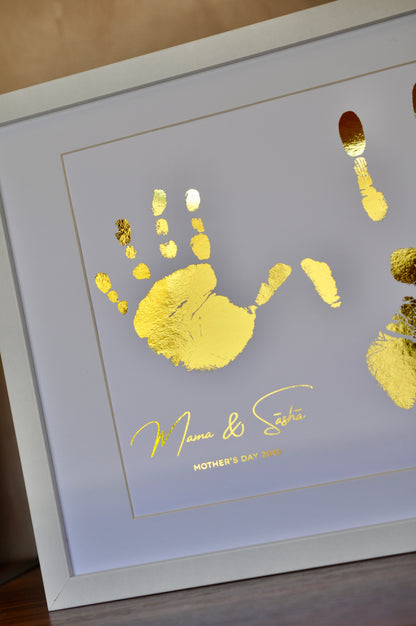 Framed Mother's Day Handprint – Personalised Mum & Baby Foil Print