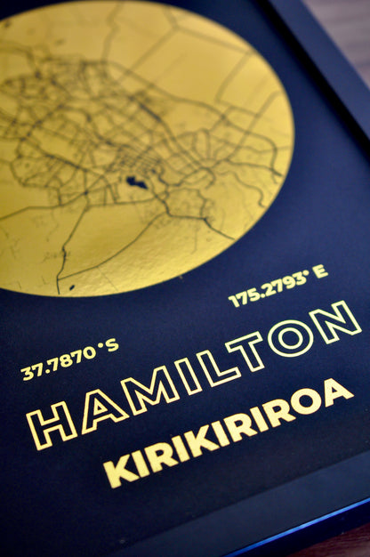 Framed Any Location | Custom Round Map Foil Print