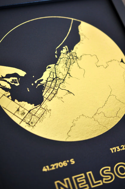 Framed Any Location | Custom Round Map Foil Print
