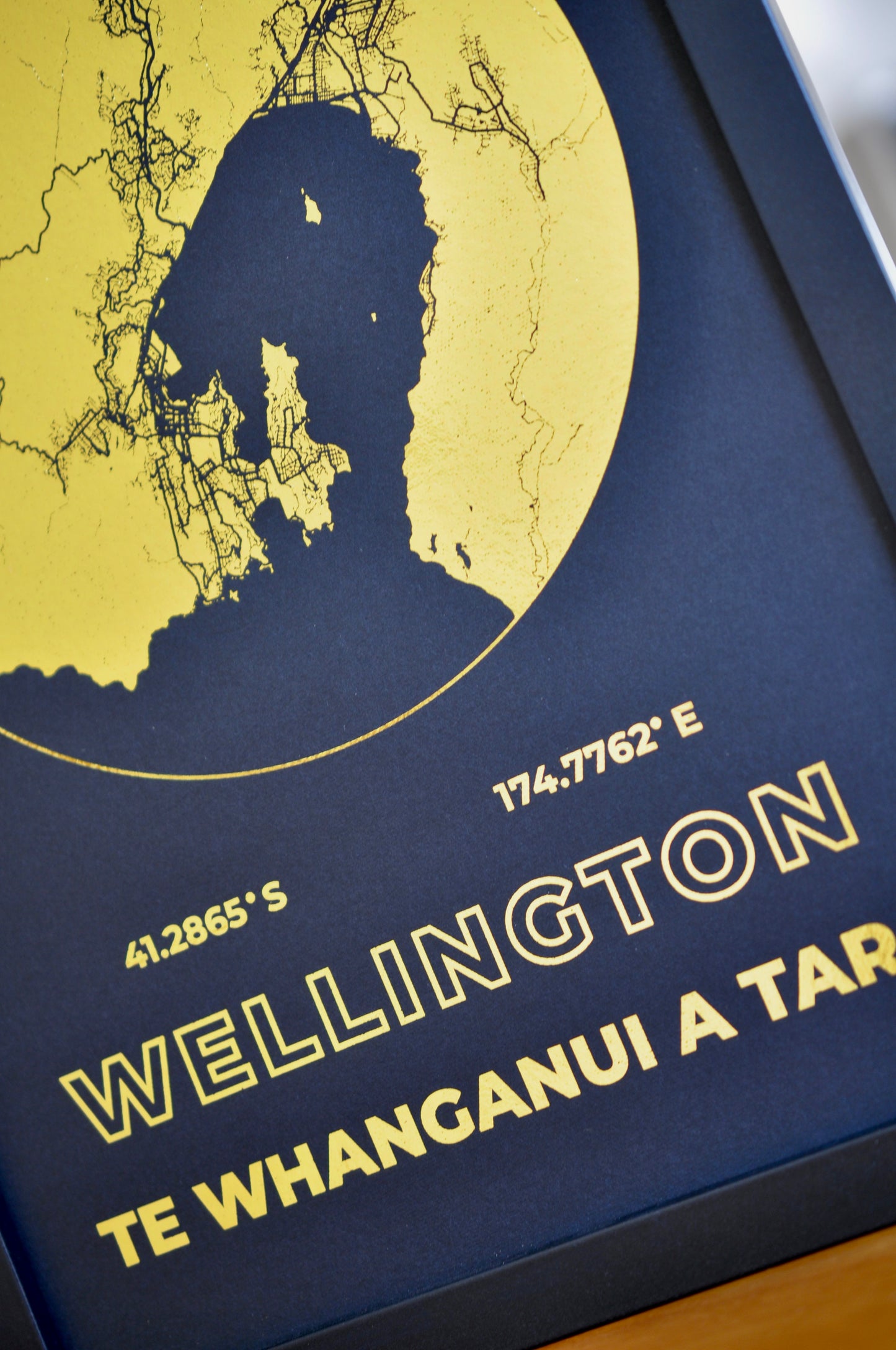 Framed Any Location | Custom Round Map Foil Print