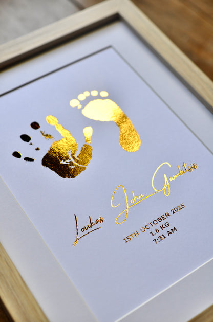 Foiled Baby Hand & Footprint Keepsake - Just Print (with Inkless Kit)