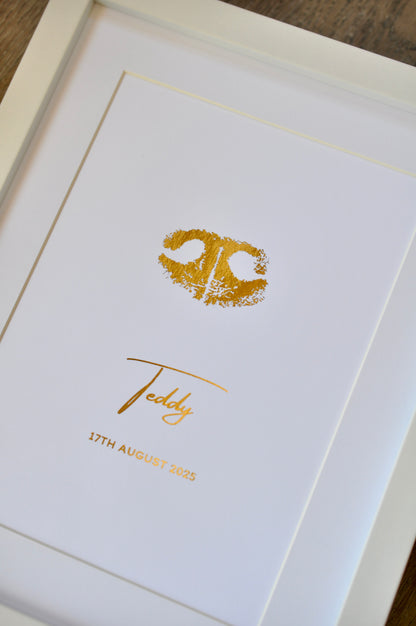 framed dog nose print on white card. Perfect as a gift