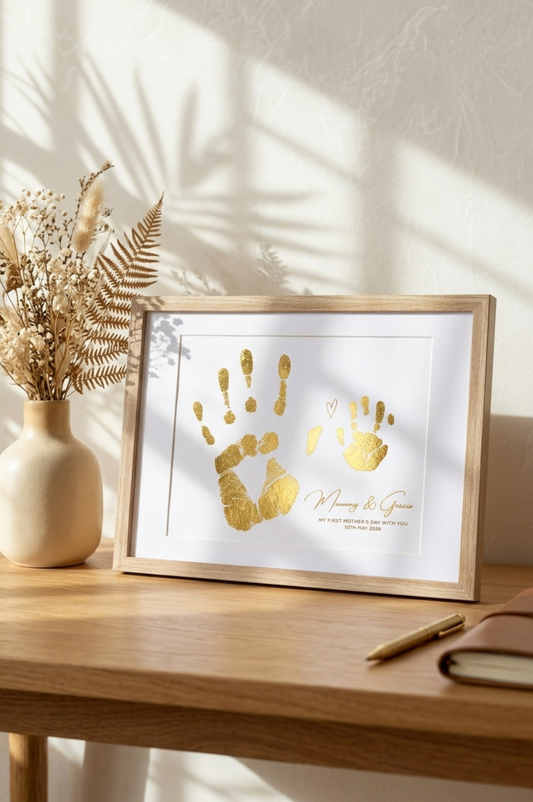 Framed Parent & Baby Handprint Keepsake – Personalised Foil Print