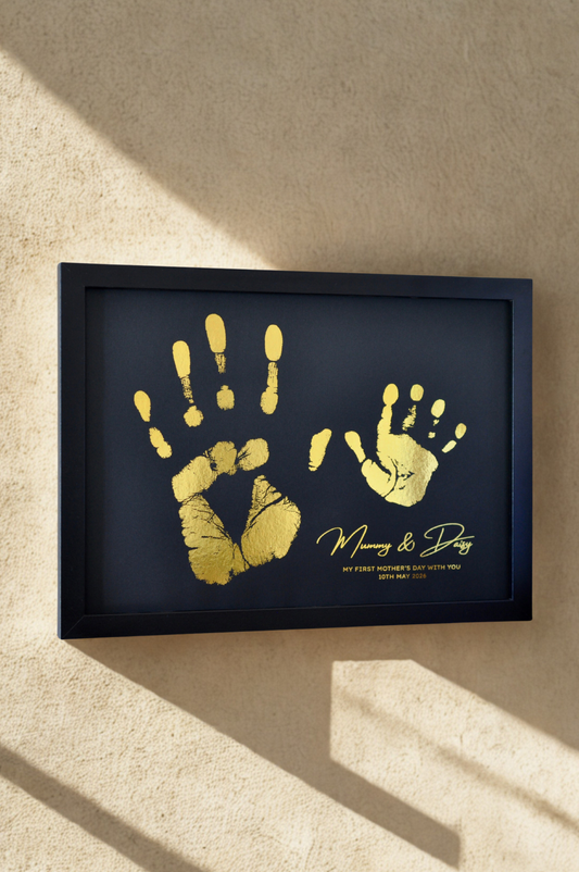 Framed Parent & Baby Handprint Keepsake – Personalised Foil Print