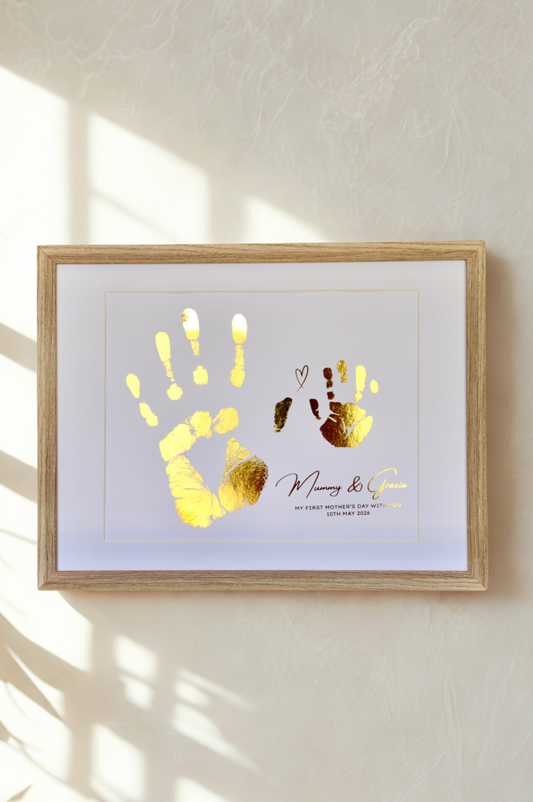 Framed Parent & Baby Handprint Keepsake – Personalised Foil Print