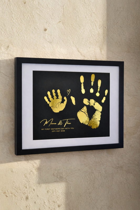Framed Parent & Baby Handprint Keepsake – Personalised Foil Print