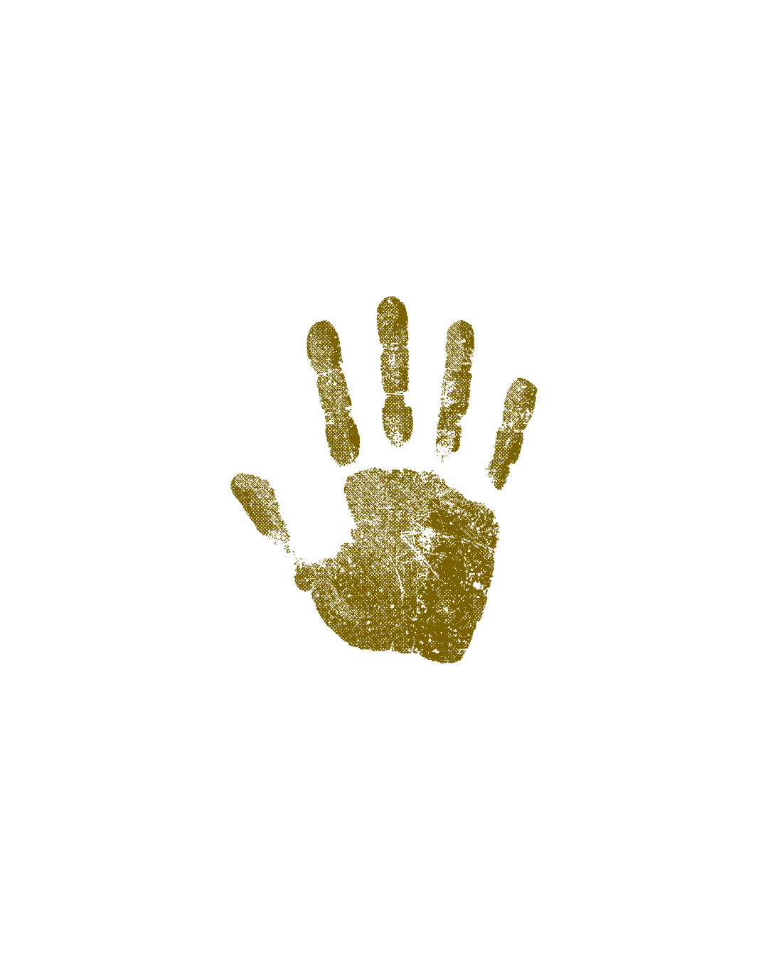Gold handprint on a white background